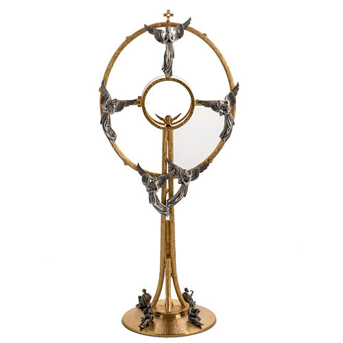 Monstrance in gold-plated bronze with angels H60cm 1