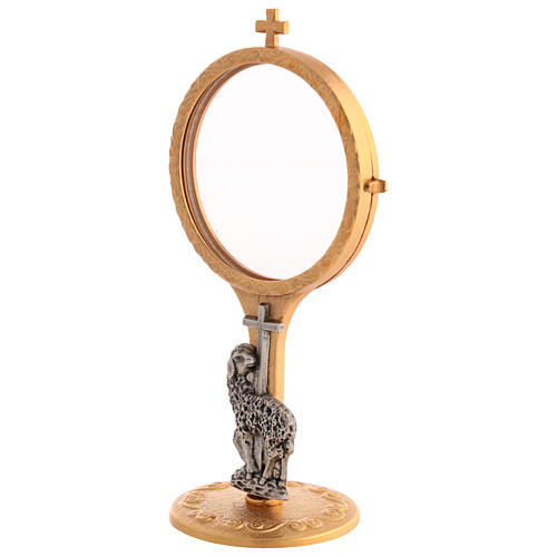 Chapel monstrance in brass with lamb, 17 cm high 2