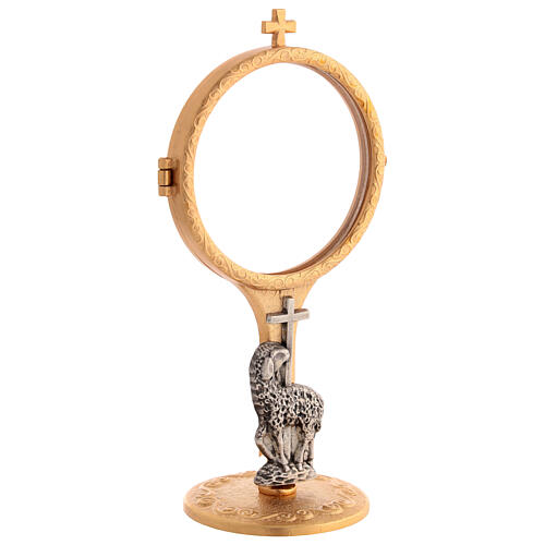 Chapel monstrance in brass with lamb, 17 cm high 3