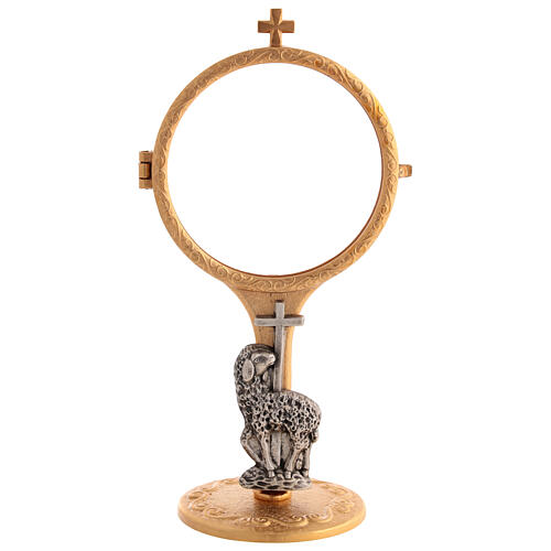 Teca per ostia magna ottone h 17 cm con agnello 1