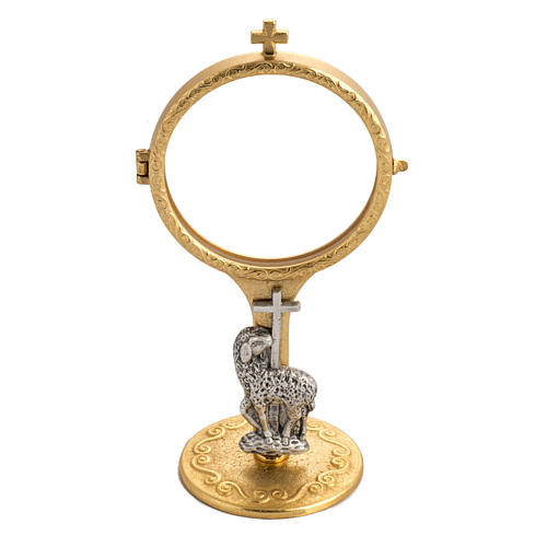 Chapel monstrance in brass with lamb, 17 cm high 1
