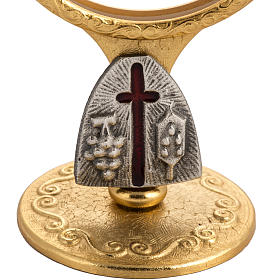 Reliquiar für Magna Hostie vergoldetes Messing Kreuz und Trauben