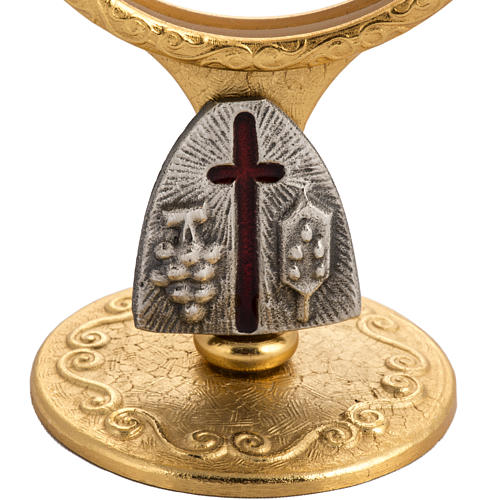 Reliquiar für Magna Hostie vergoldetes Messing Kreuz und Trauben 2