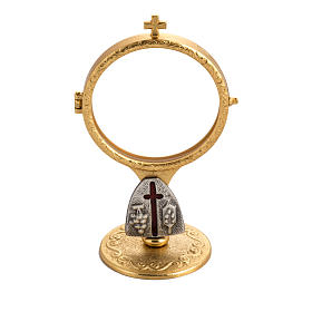 Chapel monstrance in brass for big host with cross and grapes