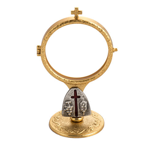 Chapel monstrance in brass for big host with cross and grapes 1