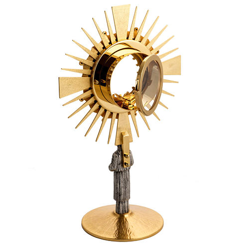 Monstrance in brass with saint figurine 7