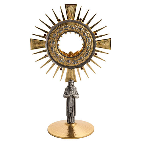 Monstrance in brass with saint figurine 1