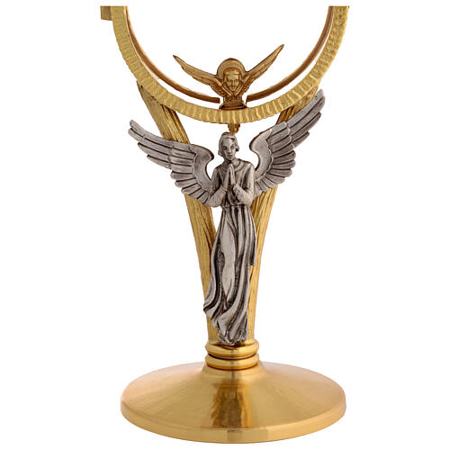 Chapel monstrance in brass with a silvery angel 2