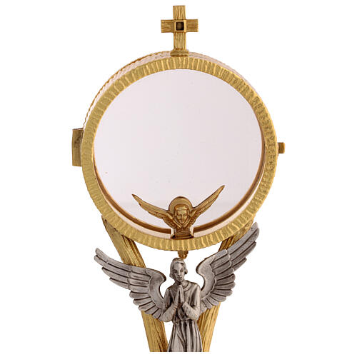 Chapel monstrance in brass with a silvery angel 3