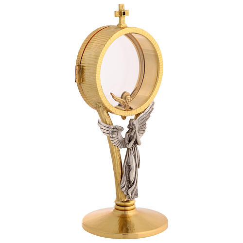 Chapel monstrance in brass with a silvery angel 4