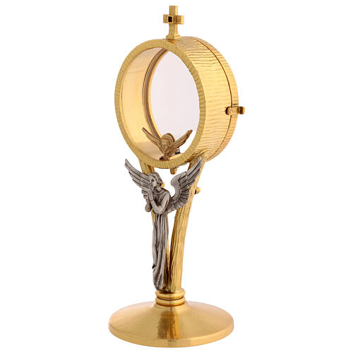 Chapel monstrance in brass with a silvery angel 5