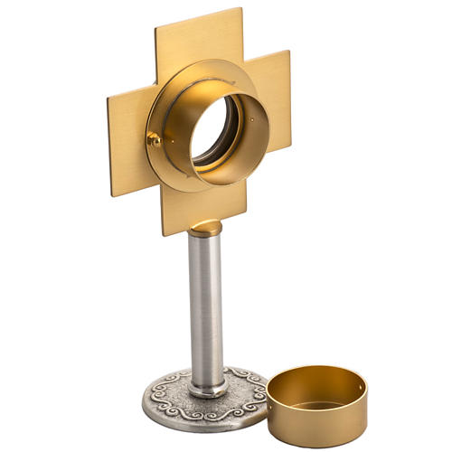Relikwiarz z posrebrzanego mosiądzu złocony krzyż 4