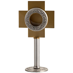 Relicário em latão prateado cruz dourada