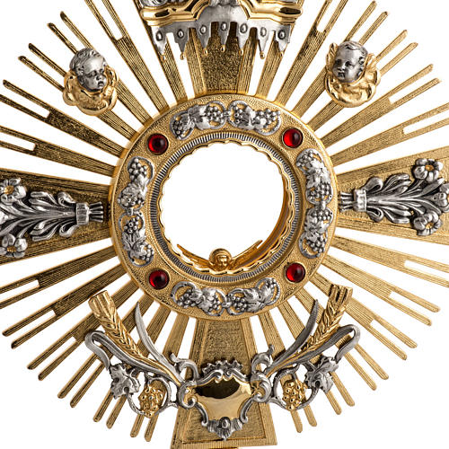 Ostensoir laiton bicolore avec putti et décors 2