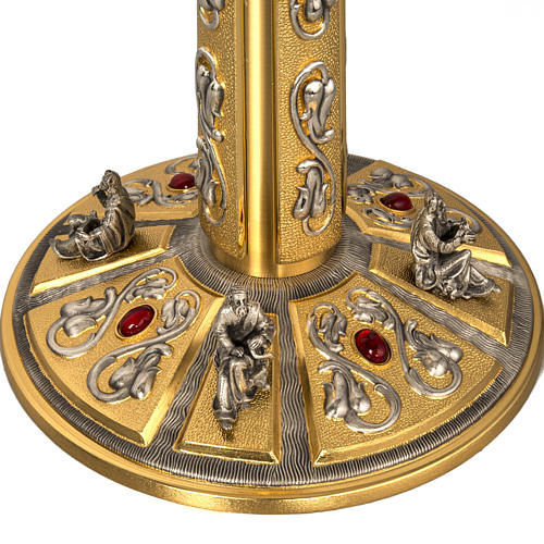 Monstrance in brass with figurines in bronze, with red stones 6