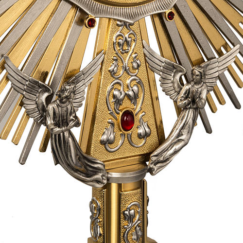 Monstrance in brass with figurines in bronze, with red stones 4
