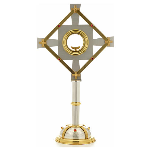 Ostensoir bronze bicolore croix et pierres 1