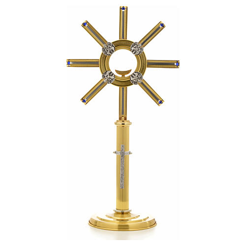 Monstrance in bi-coloured bronze with rays, angels and stones 1