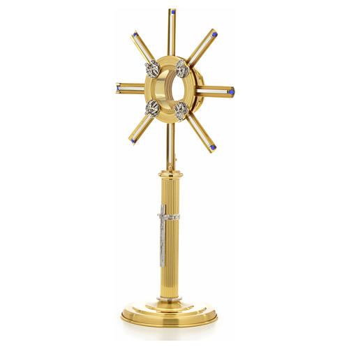 Monstrance in bi-coloured bronze with rays, angels and stones 2