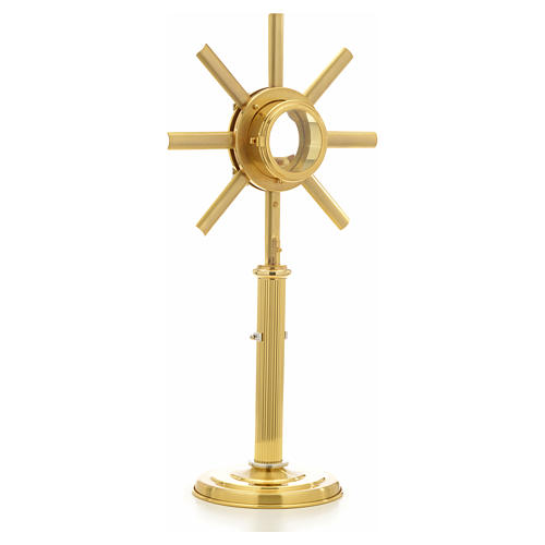Monstrance in bi-coloured bronze with rays, angels and stones 3