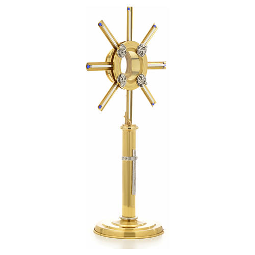 Monstrance in bi-coloured bronze with rays, angels and stones 4