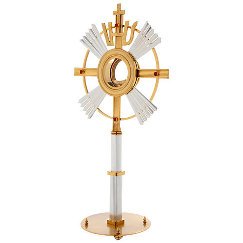 Monstrance in bronze with rays, IHS and stones 3