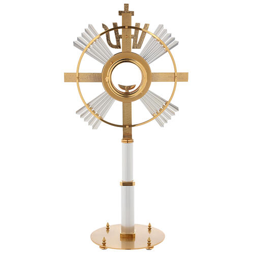 Monstrance in bronze with rays, IHS and stones 8