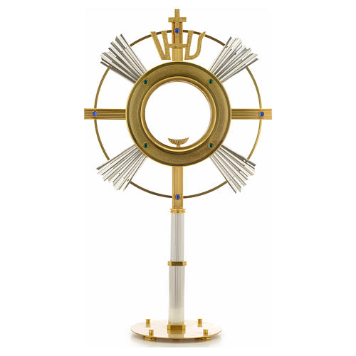Monstrance in bi-coloured bronze with rays and IHS symbol 1