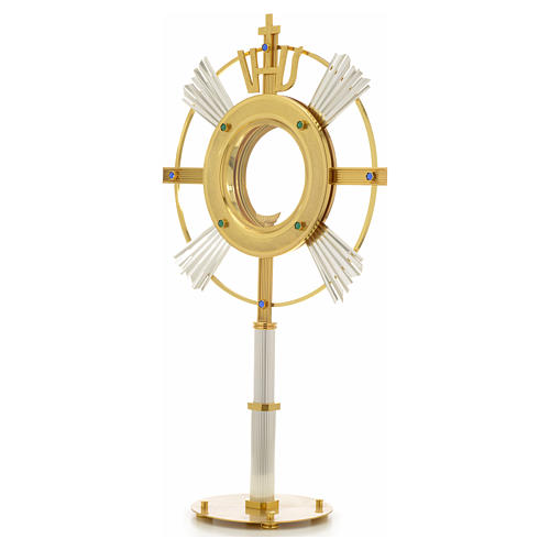 Monstrance in bi-coloured bronze with rays and IHS symbol 2