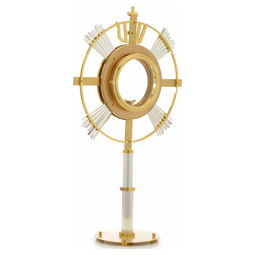 Monstrance in bi-coloured bronze with rays and IHS symbol 3