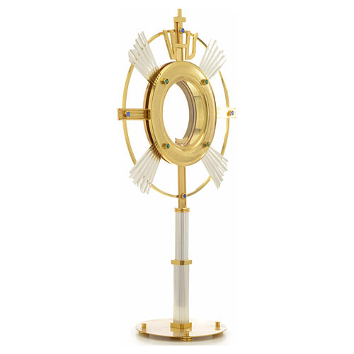 Monstrance in bi-coloured bronze with rays and IHS symbol 4