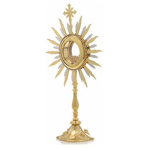 Monstrance in two tone brass, height 44cm, 7,5cm display case 2