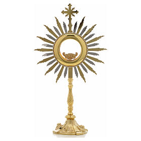 Monstrance in two tone brass, height 44cm, 7,5cm display case