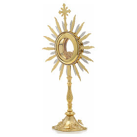 Monstrance in two tone brass, height 44cm, 7,5cm display case