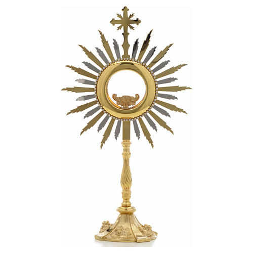 Monstrance in two tone brass, height 44cm, 7,5cm display case 1