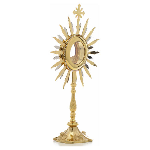 Monstrance in two tone brass, height 44cm, 7,5cm display case 4