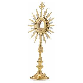 Monstrance in two tone brass, height 50cm, 7,5cm display case