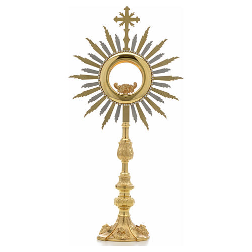 Monstrance in two tone brass, height 50cm, 7,5cm display case 1