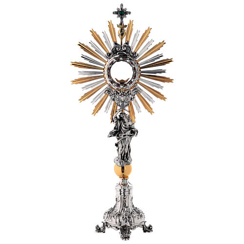 Monstrance in brass, Baroque style and strass with angel 1