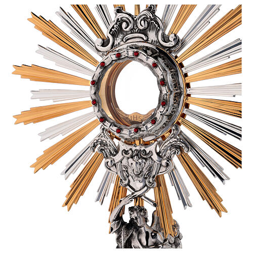 Monstrance in brass, Baroque style and strass with angel 2