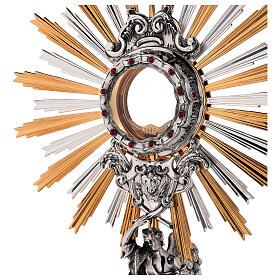 Monstrance in brass, Baroque style and strass with angel