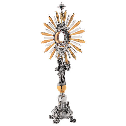Monstrance in brass, Baroque style and strass with angel 3