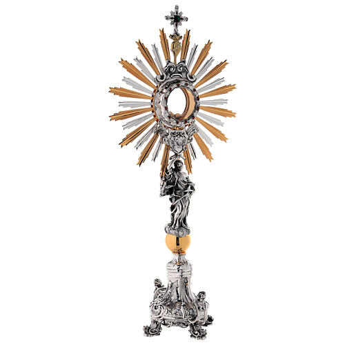Monstrance in brass, Baroque style and strass with angel 5