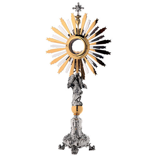Monstrance in brass, Baroque style and strass with angel 11