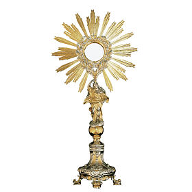 Monstrance in brass with Baroque style base and angel
