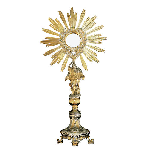 Monstrance in brass with Baroque style base and angel 1