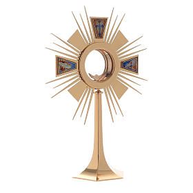 Monstrance in brass with enamels, Fish and Loaves, Holy Spirit