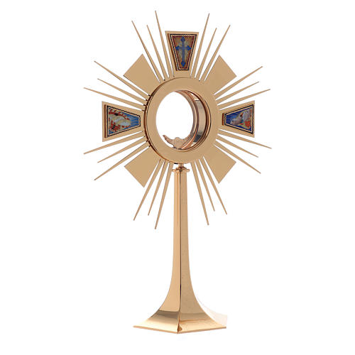 Monstrance in brass with enamels, Fish and Loaves, Holy Spirit 2