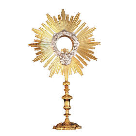 Monstrance in brass and strass, Crucifixion and angels