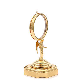 Chapel Monstrance in gold-plated brass with angel 18cm